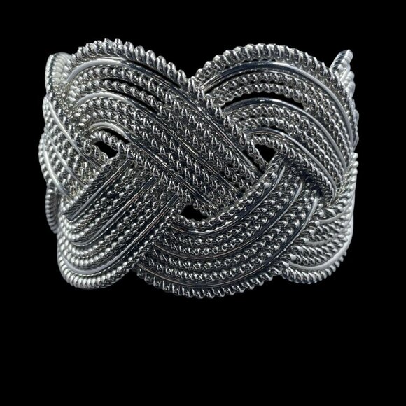 Silver Statement Cuff Bracelet Chunky Rope Bold Corporate Minimalist Gorpcore - Picture 2 of 6